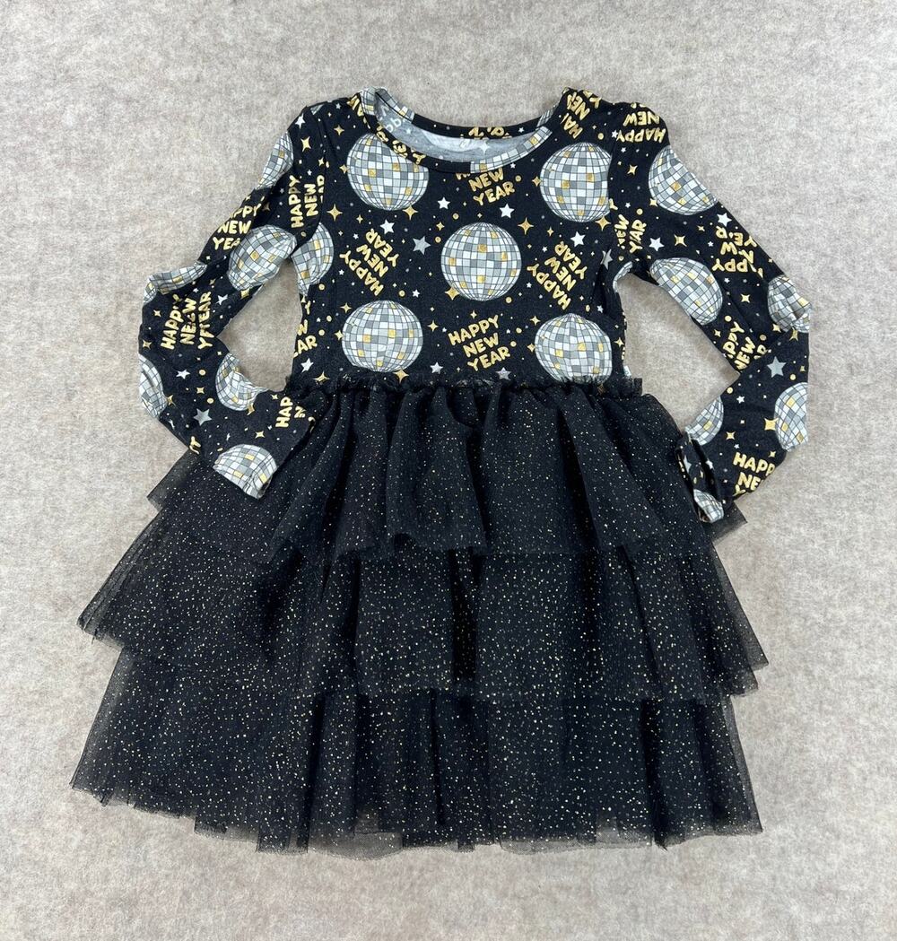 Posh Peanut Boogie Down Happy New Year Bamboo Tulle Tutu Dress Girls Size 5/6